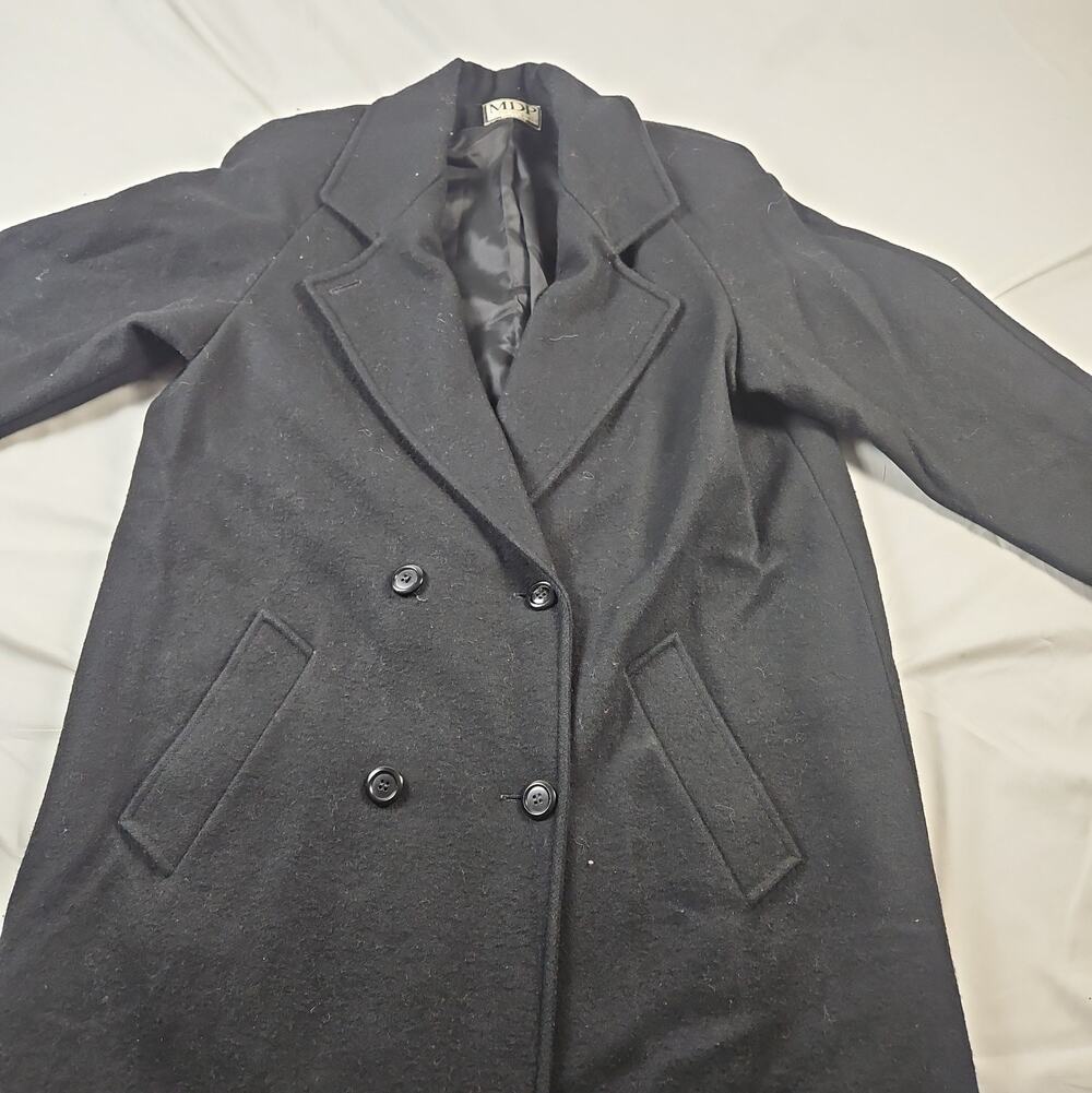 Womens 12 Black 100% Wool Peacoat Double Breasted Made USA Retro by MDP